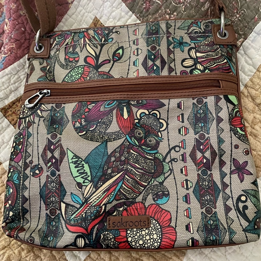Sakroots Coated Canvas with Owl Shoulder Bag